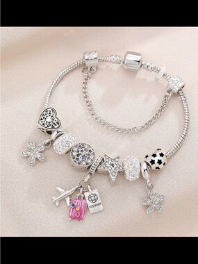 Affordable Fashion Finds Silver Charm Bracelet with Pink Accent